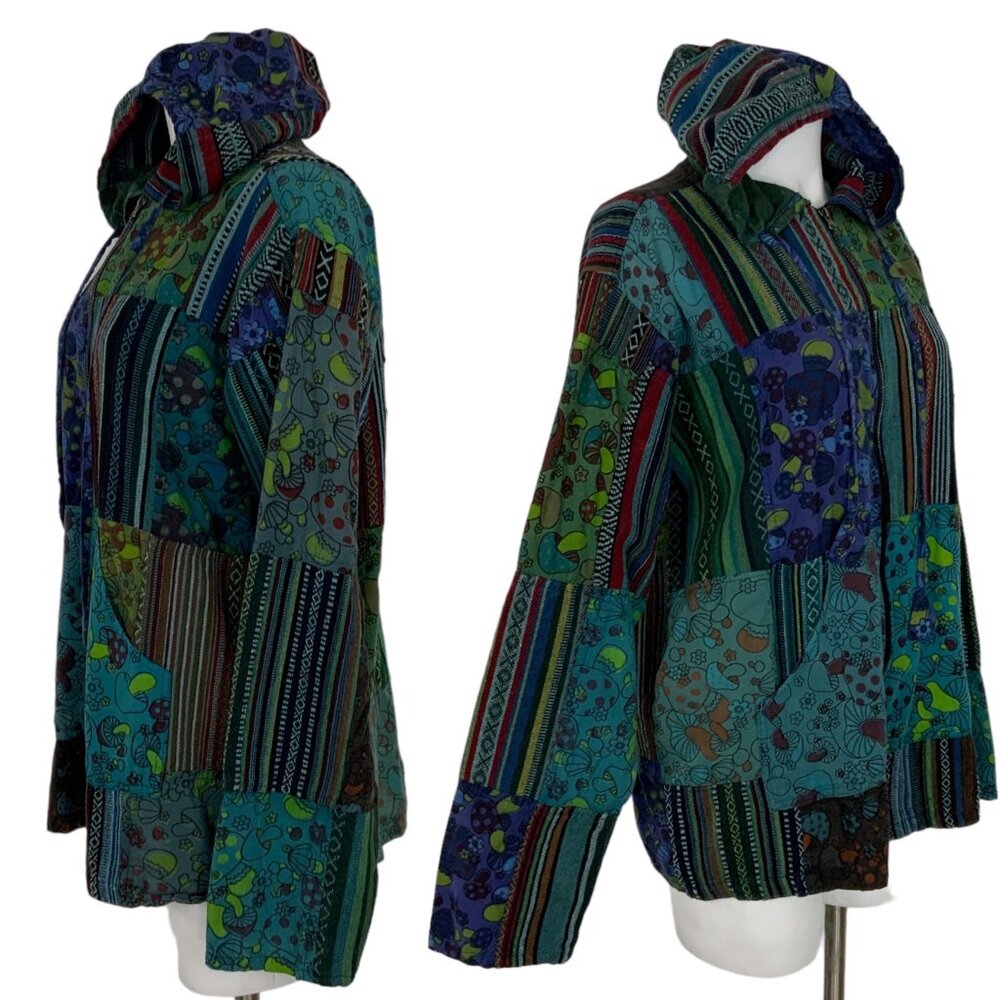 Patchwork Bohemian Zip Front Lightweight Jacket M… - image 3